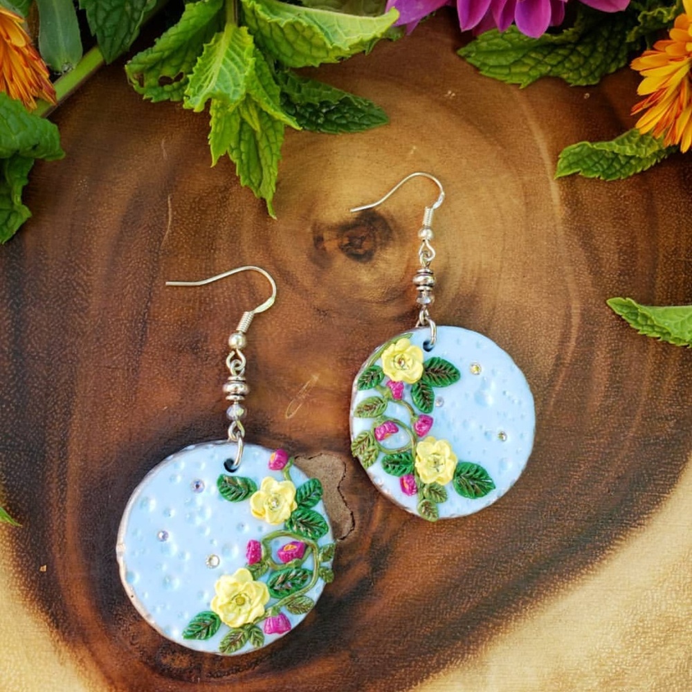 Handmade flower moon clay earrings